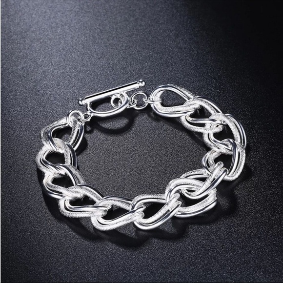 NEW Sterling Silver Double Link Textured Chain Bracelet HP🎉 - Picture 2 of 7